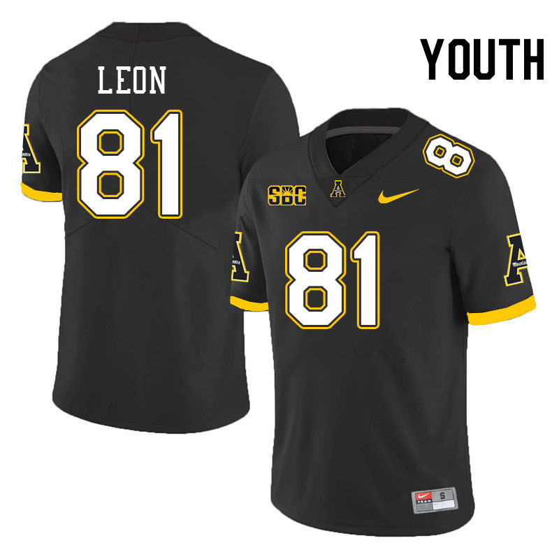 Youth #81 Jose Leon Appalachian State Mountaineers College Football Jerseys Stitched-Black